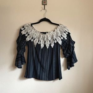 HAUTE PROJECT LA || BLUE AND WHITE FRILL BLOUSE✨